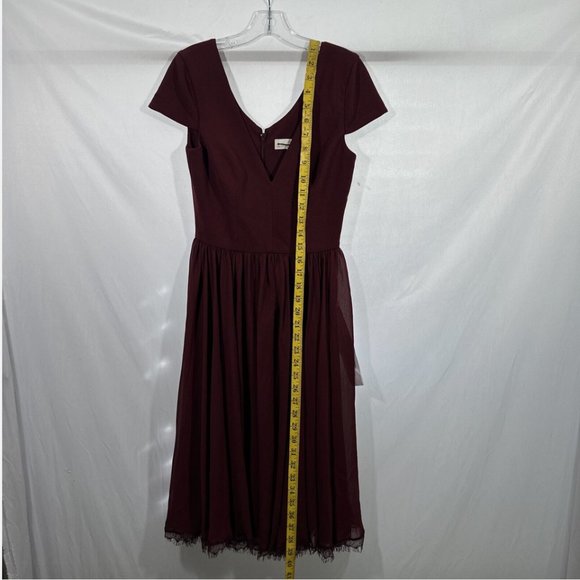 NEW Dress the Population [ XXS ] Corey Chiffon Fit‎ & Flare Dress Garnet #Q416 - Picture 11 of 12